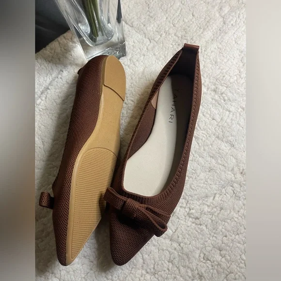 Tahari Slip on Bow detailed preppy Women's pointed toe Brown Flats, NWT, size 10 - Picture 7 of 10